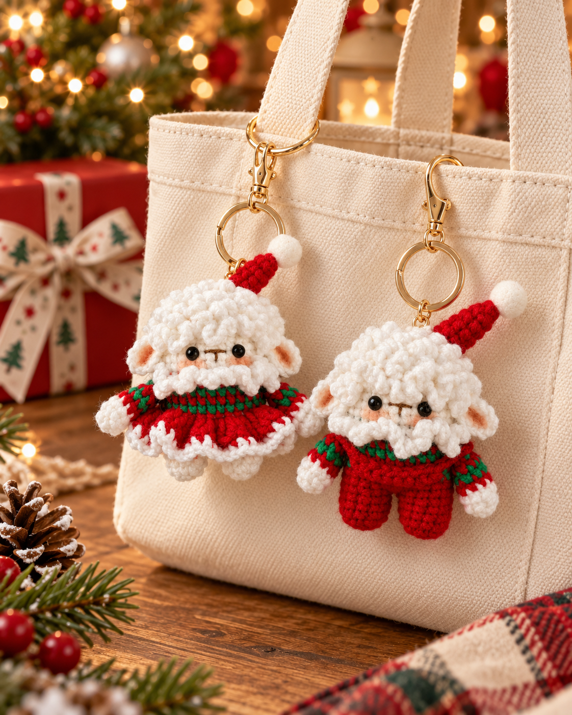 Crochet Christmas Couple Dolls Keychain