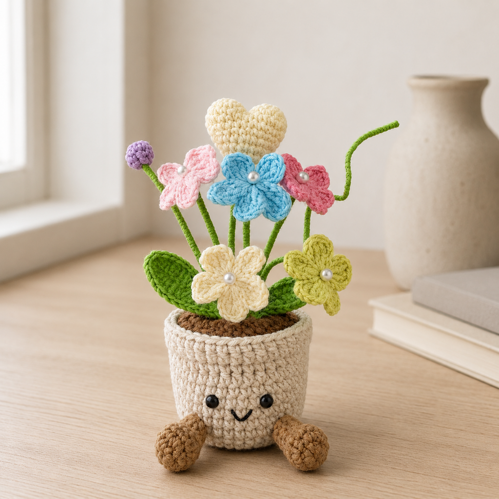 Crochet Forget-Me-Not Smile Pot