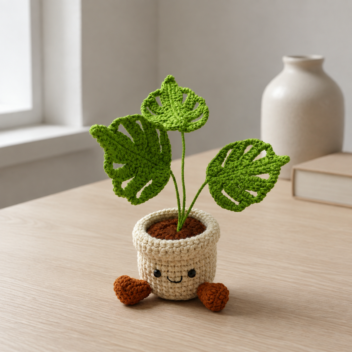 Crochet Monstera Smile Pot