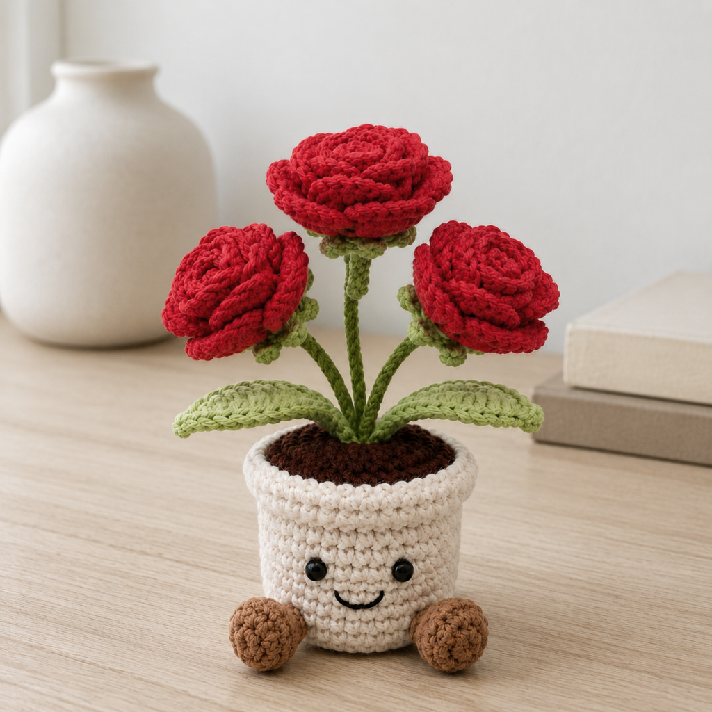 Crochet Rose Smile Pot