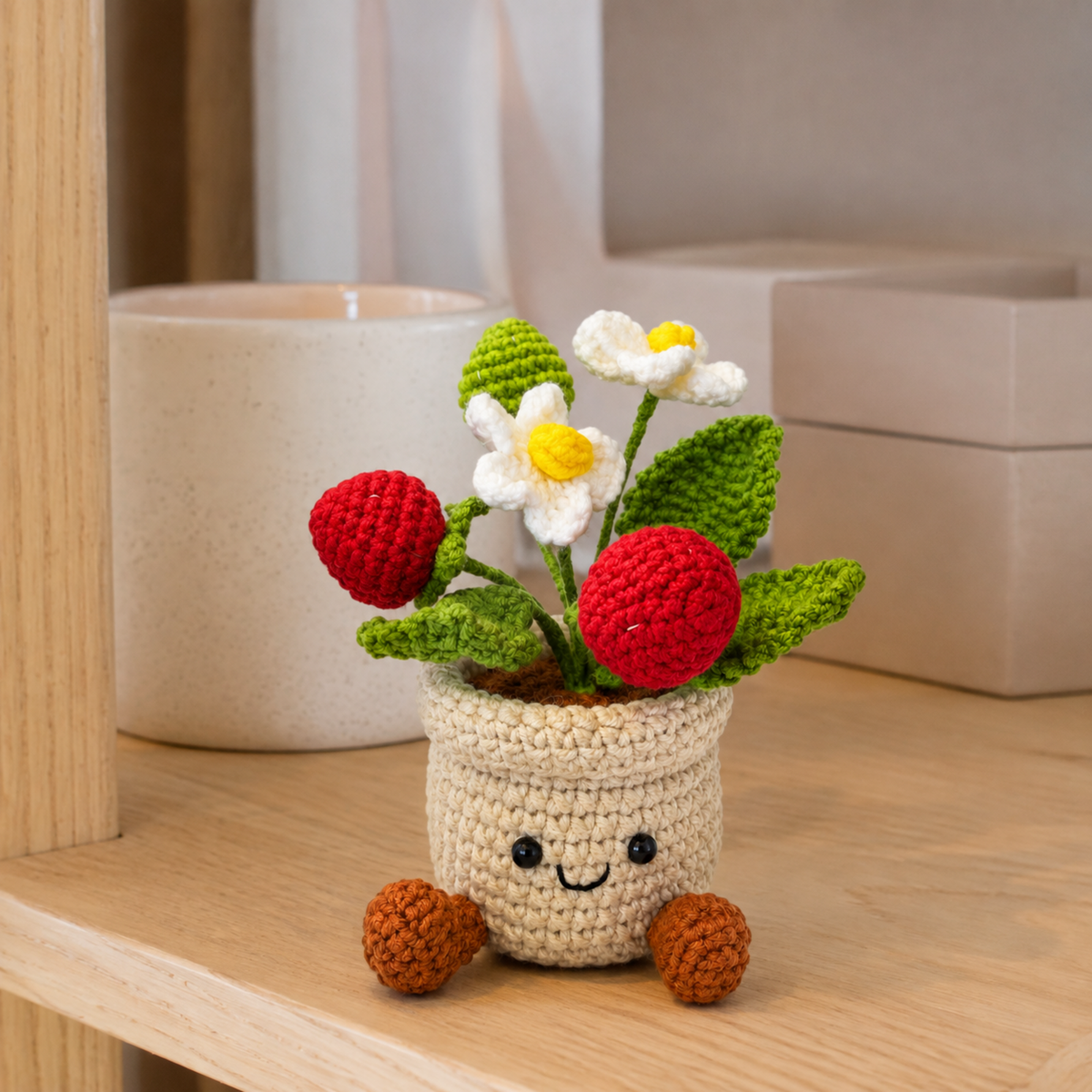 Crochet Strawberry Smile Pot