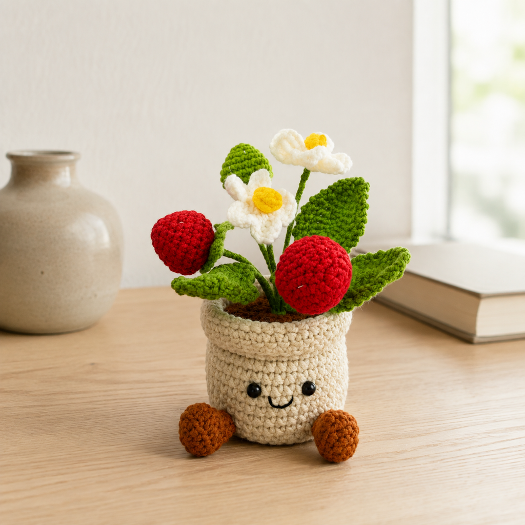 Crochet Strawberry Smile Pot