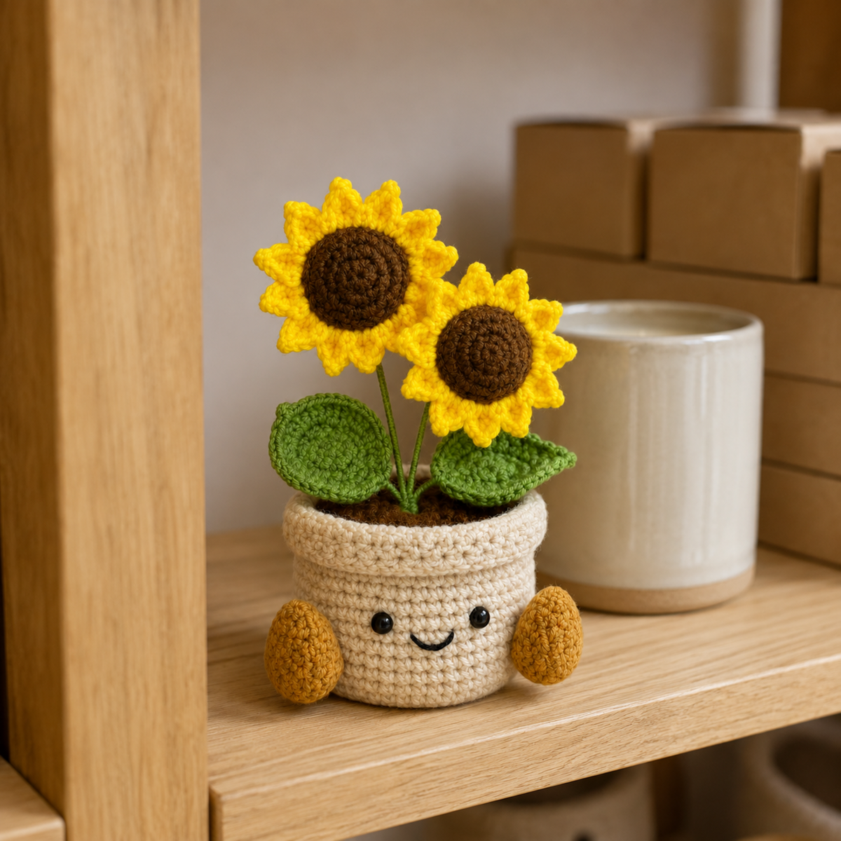 Crochet Sunflower Smile Pot