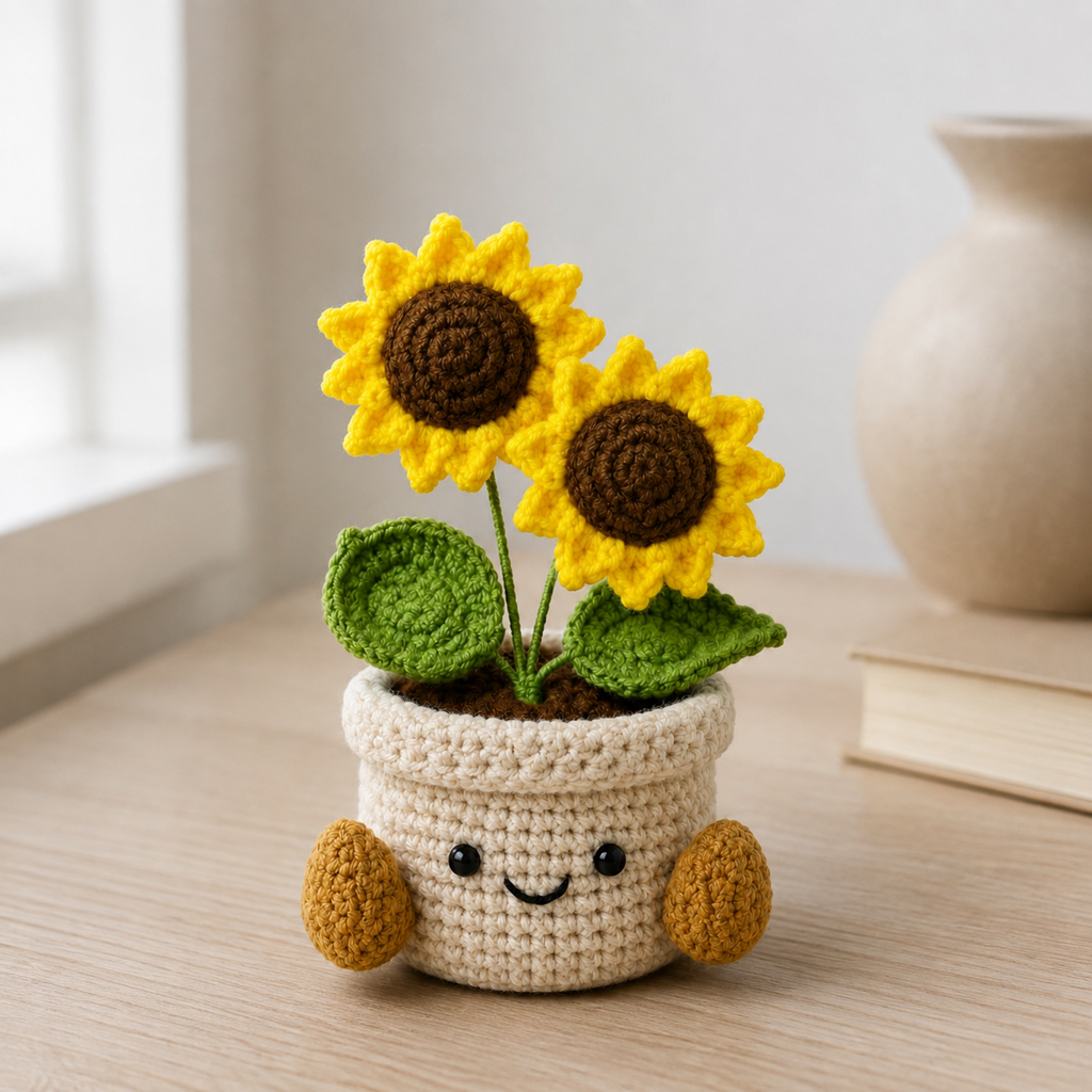 Crochet Sunflower Smile Pot