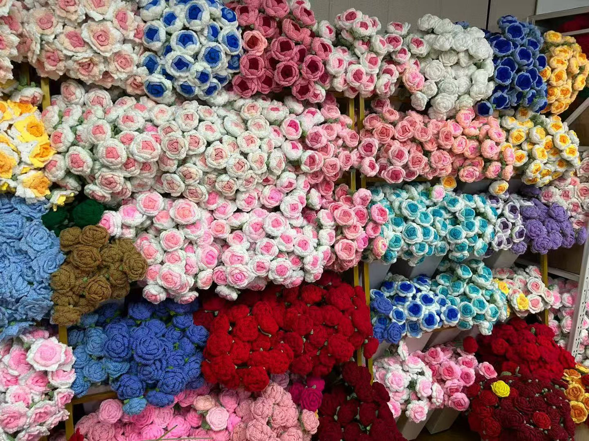 Round Petal Regular Rose Crochet Flower Stem CF-001