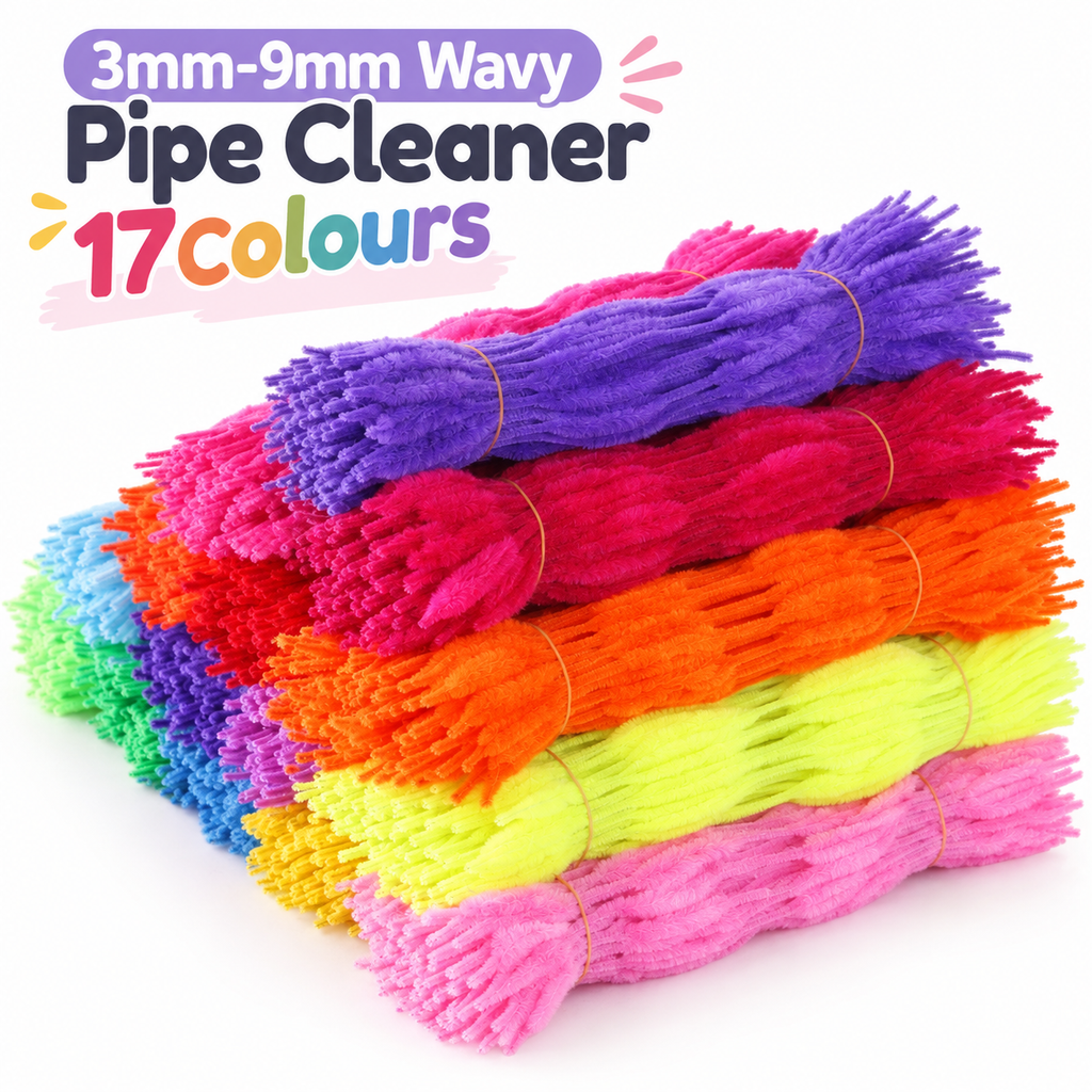 100pcs 3mm–9mm Wavy Pipe Cleaners Soft Fluffy Craft Supplies 17 Colors