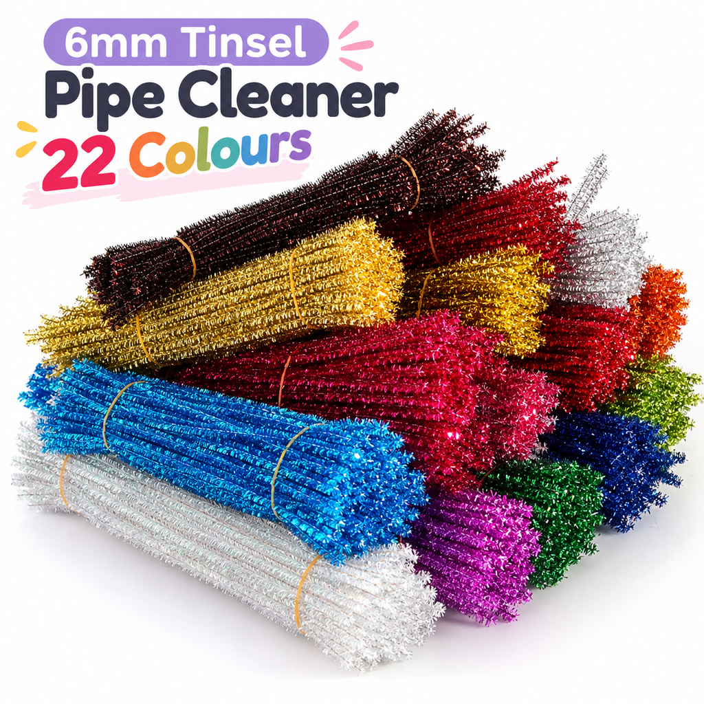 100Pcs 6mm×30cm Tinsel Pipe Cleaners Sparkly Chenille Stems 22 Colors