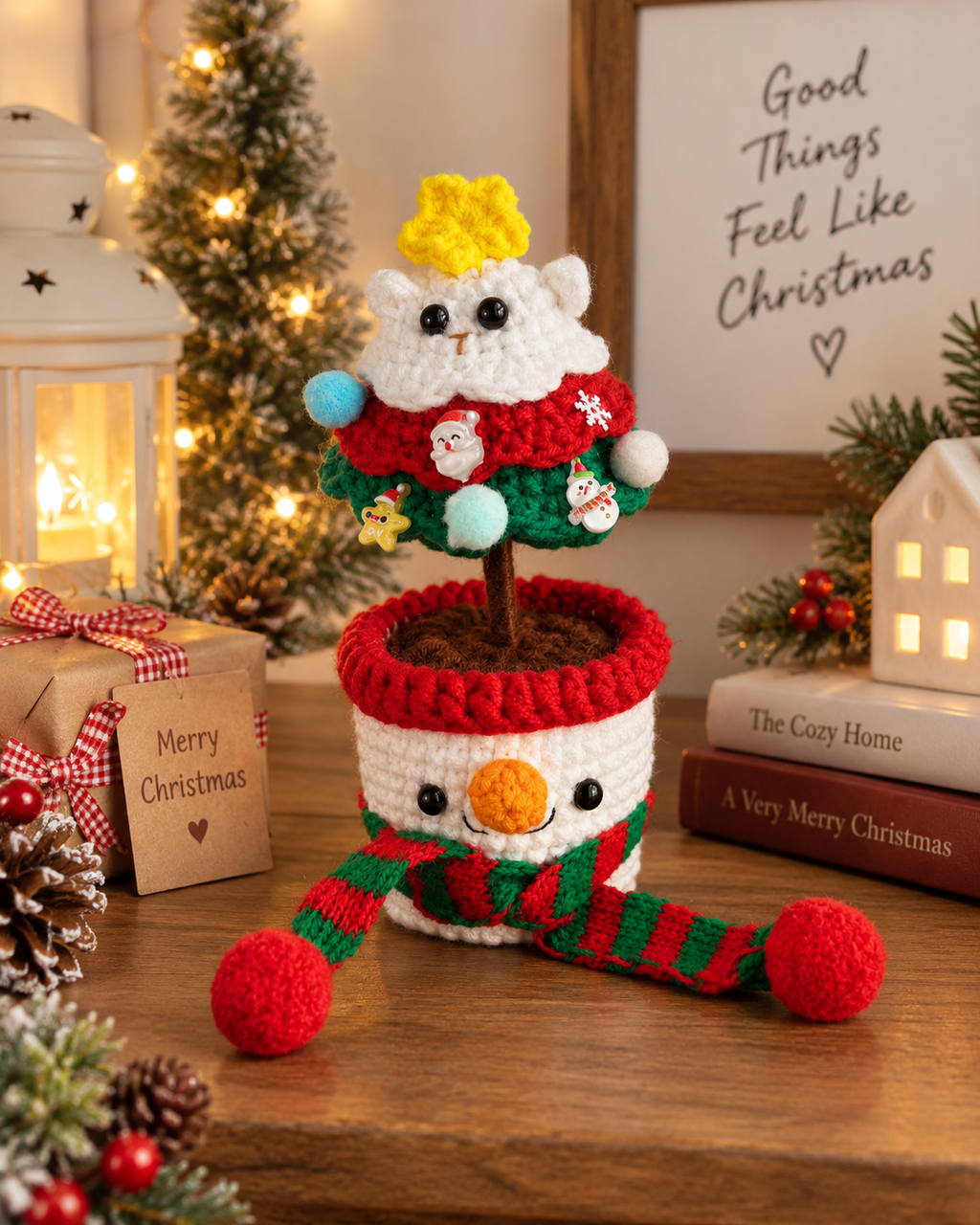 Crochet Snowman Christmas Tree Pot