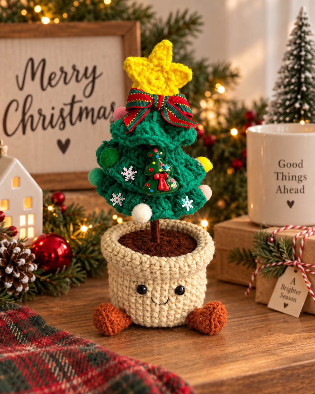 Crochet Christmas Tree Smile Pot