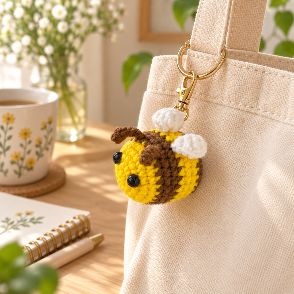Crochet Round Bee Keychain