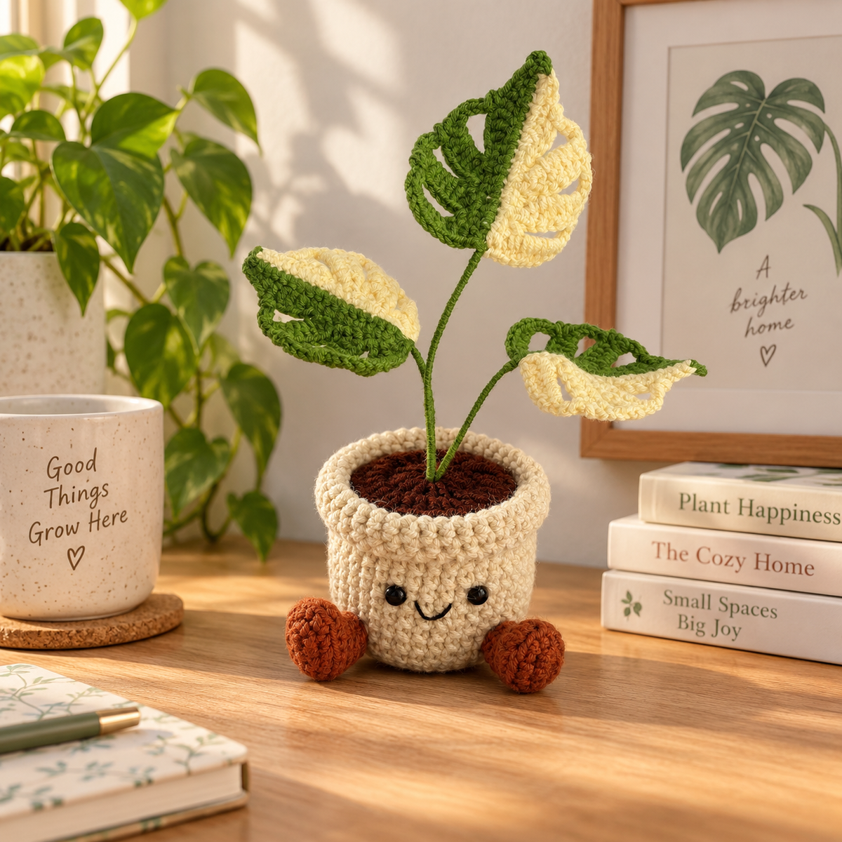 Crochet Monstera Smile Pot