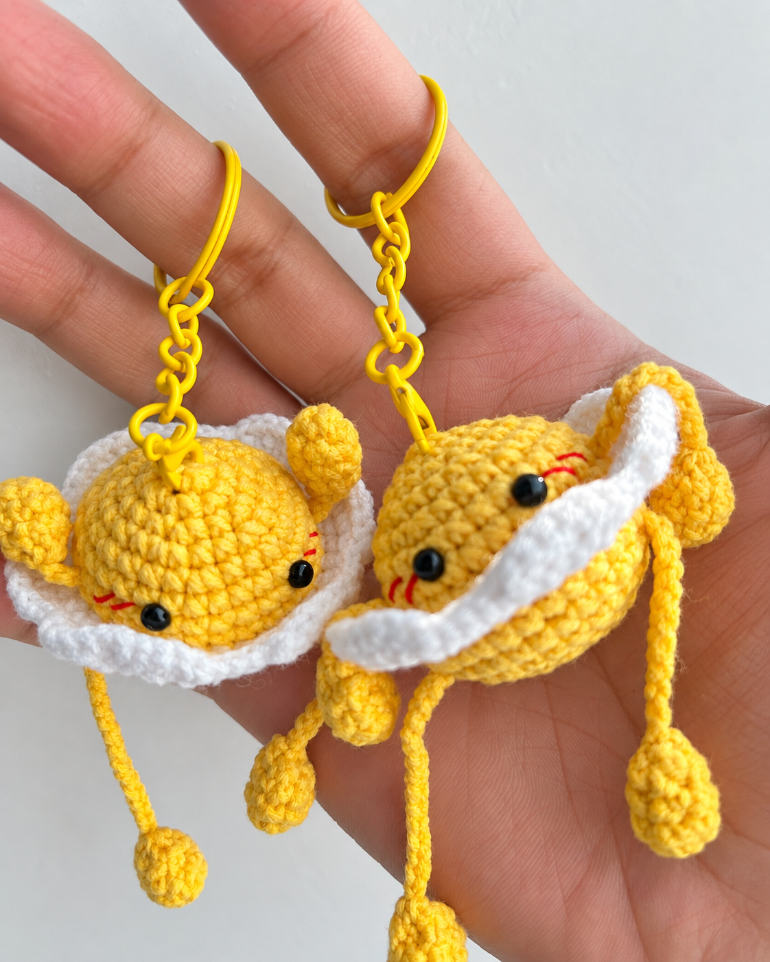 Crochet Sunny-Side-Up Egg Keychain