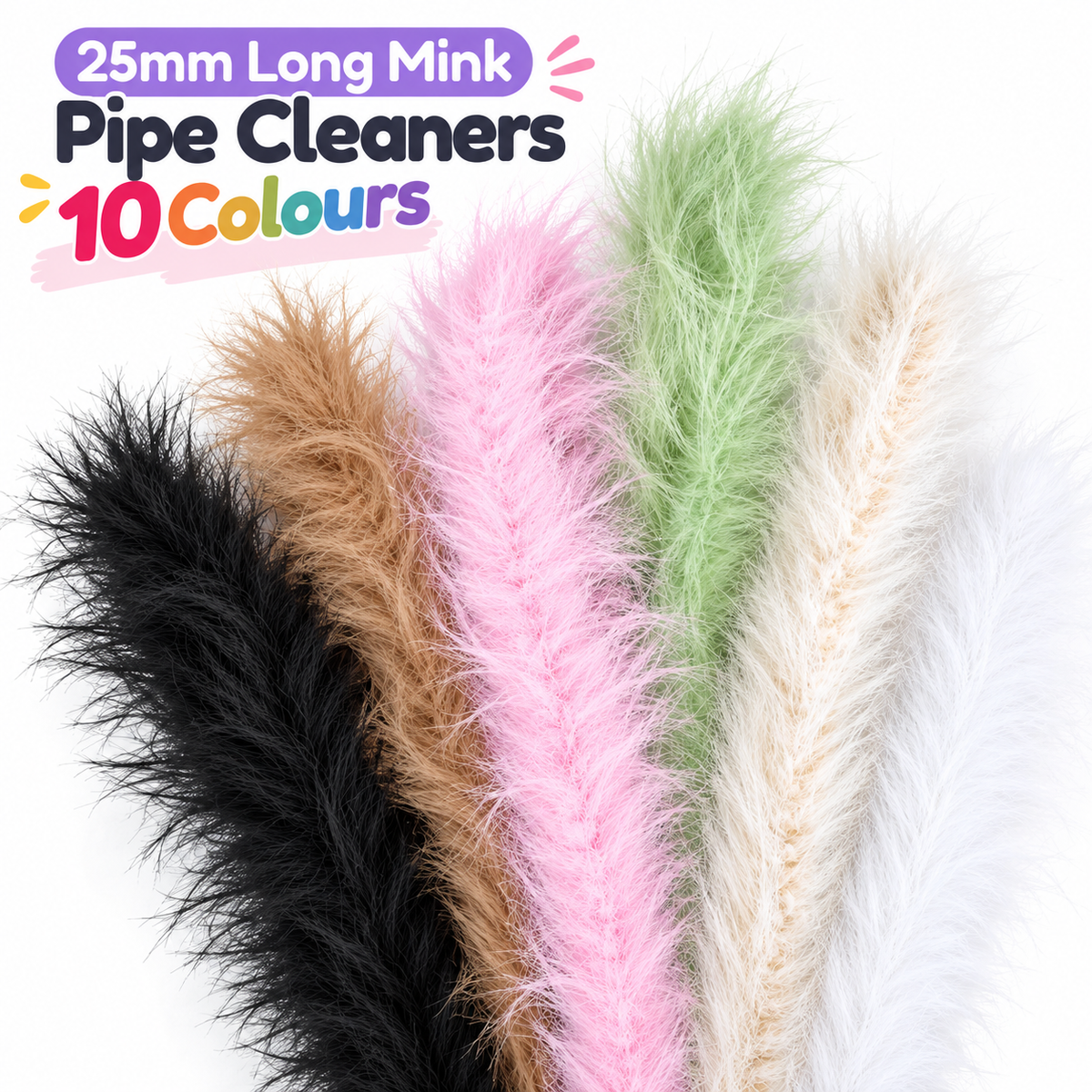 25mm×100cm Long Mink Pipe Cleaners Soft Fluffy Craft Supplies 10 Colors