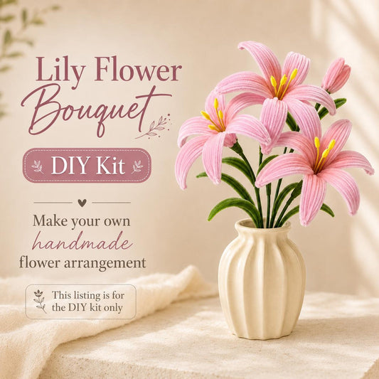 DIY Lily Flower Kit, Pipe Cleaner Flowers, Handmade Craft Kit, Floral DIY Gift, Twist Stem Flower Kit, Home Decor Gift