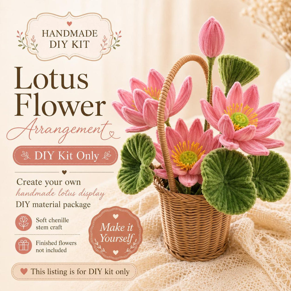 DIY Lotus Flower Kit, Pipe Cleaner Lotus Arrangement, Handmade Floral Craft, Chenille Stem Flower Set