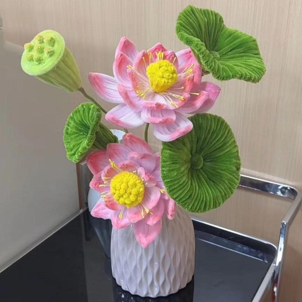 DIY Lotus Flower Kit, Pipe Cleaner Lotus Arrangement, Handmade Floral Craft, Chenille Stem Flower Set