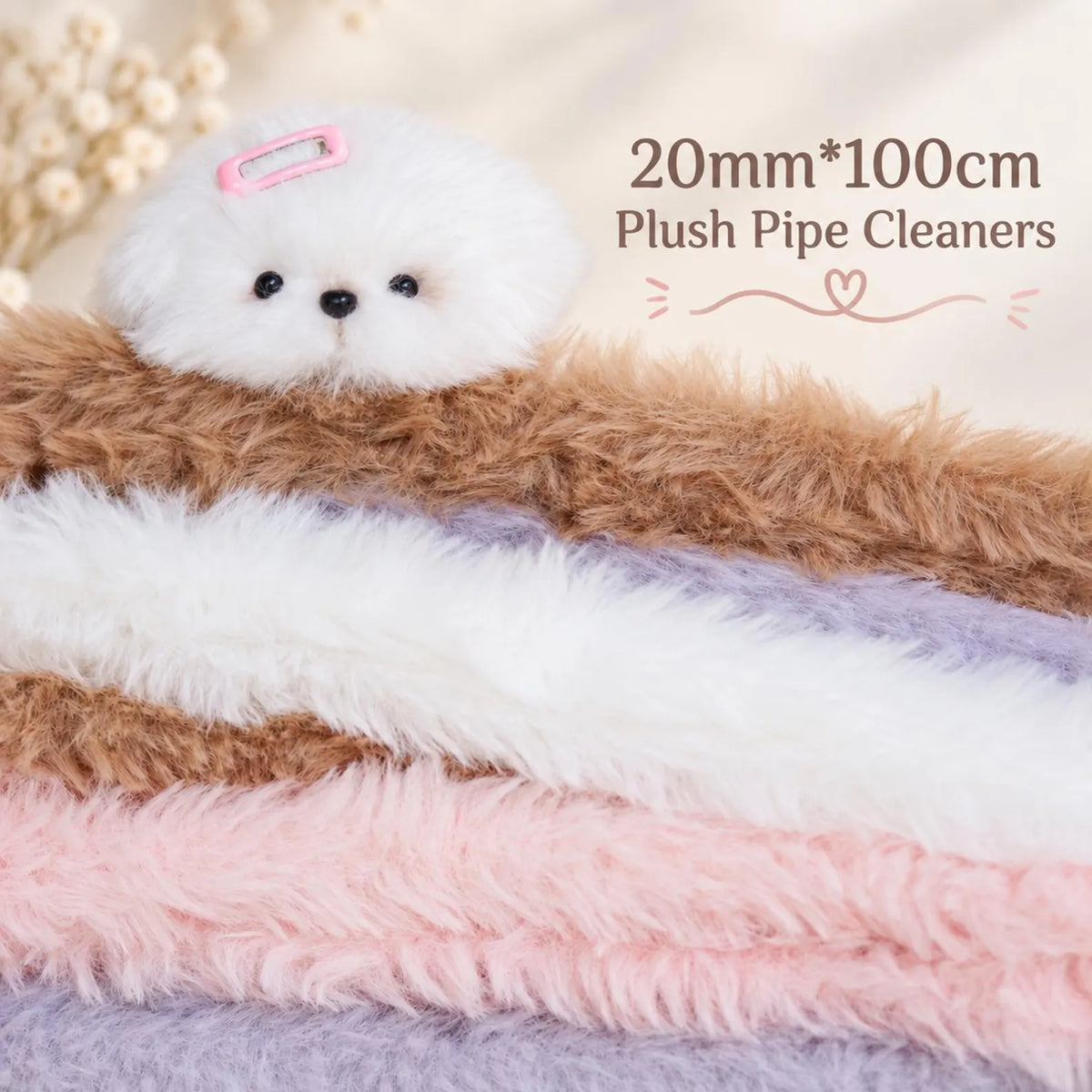 20mm×100cm Faux Fur Pipe Cleaners Soft Fluffy Craft Supplies 39 Colors