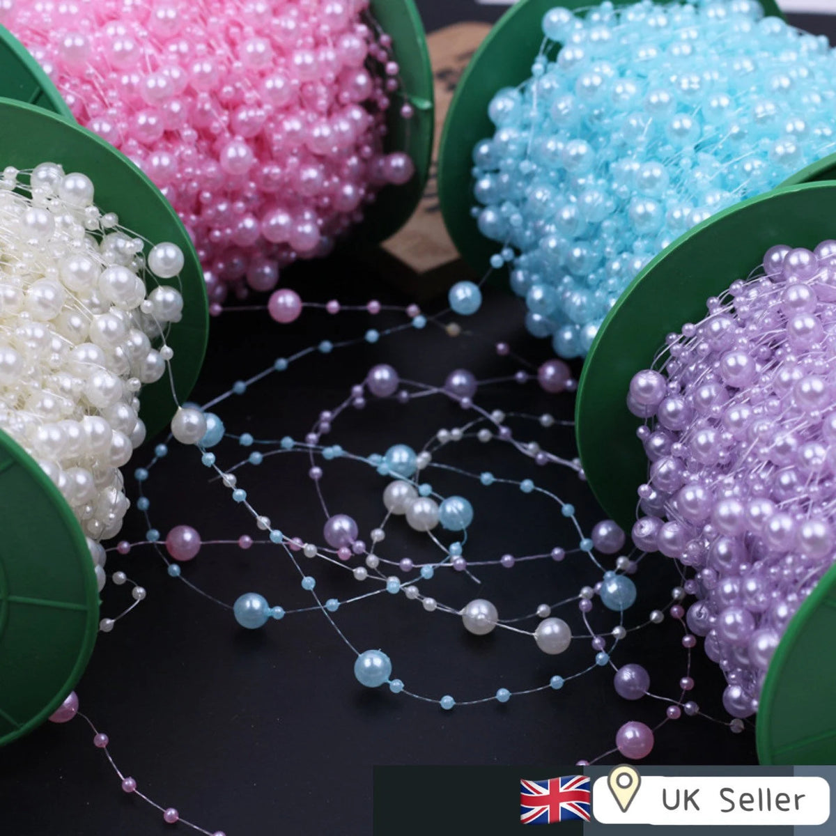 Holographic Pearl Beads Line, 8+3 Luster Artificial Pearl String Decorations