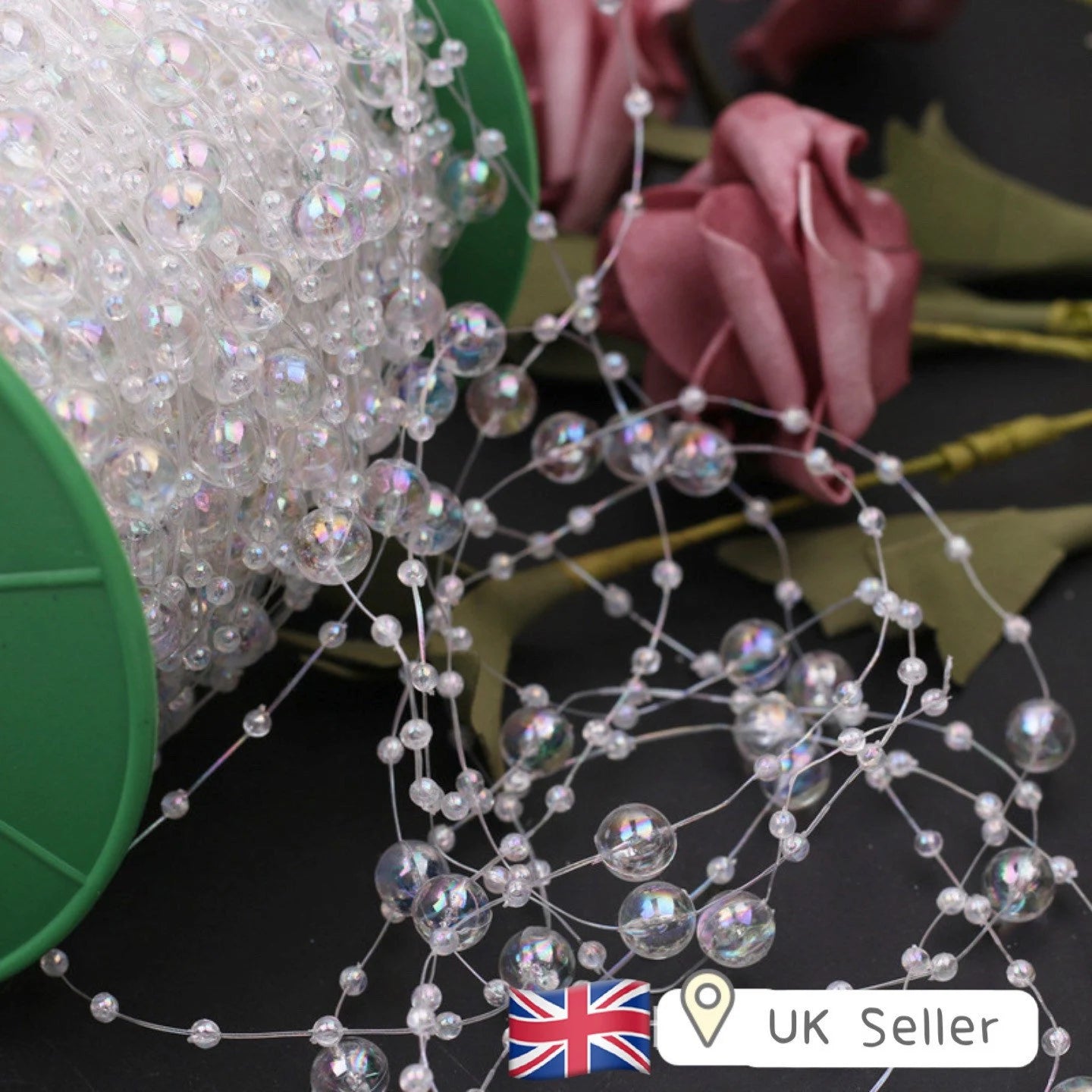 Holographic Pearl Beads Line, 8+3 Luster Artificial Pearl String Decorations
