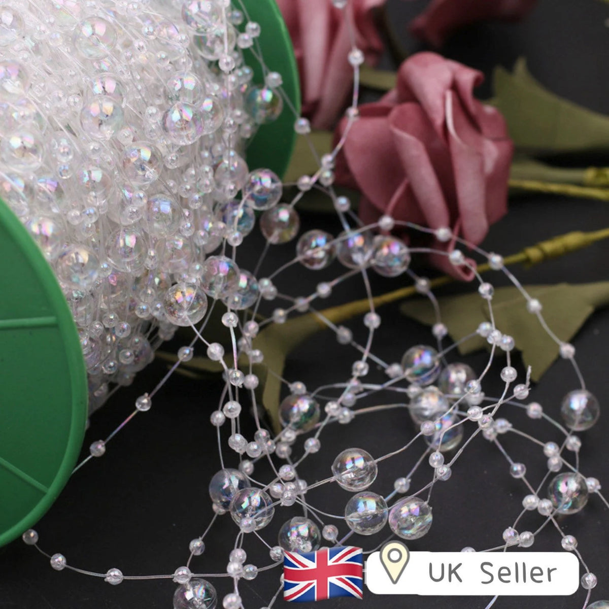 Holographic Pearl Beads Line, 8+3 Luster Artificial Pearl String Decorations