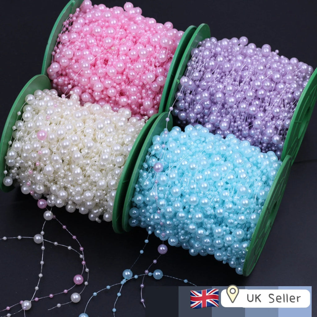 Holographic Pearl Beads Line, 8+3 Luster Artificial Pearl String Decorations