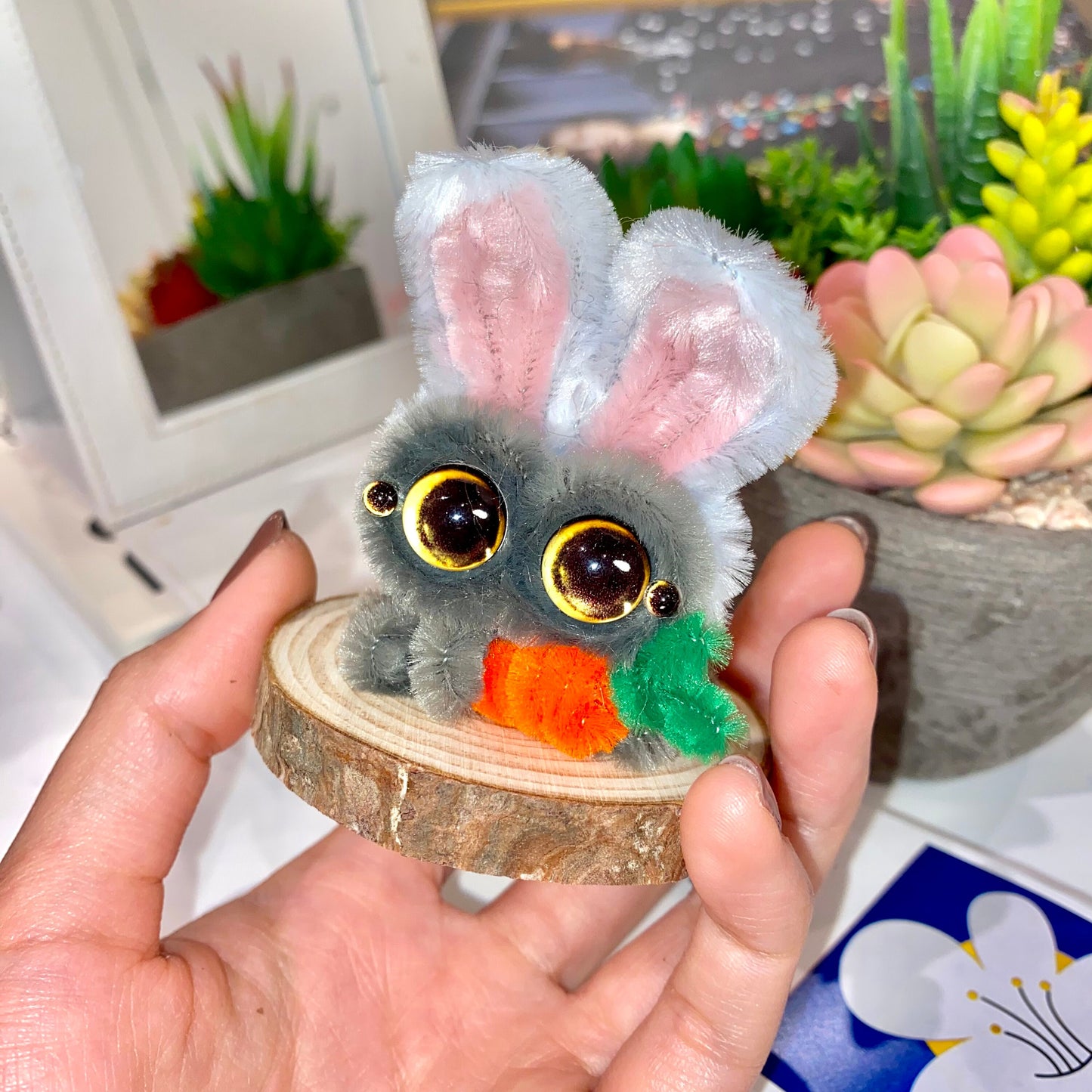 Lucas Bunny Costume Pipe Cleaner Jumping Spider Handmade Desk Ornament