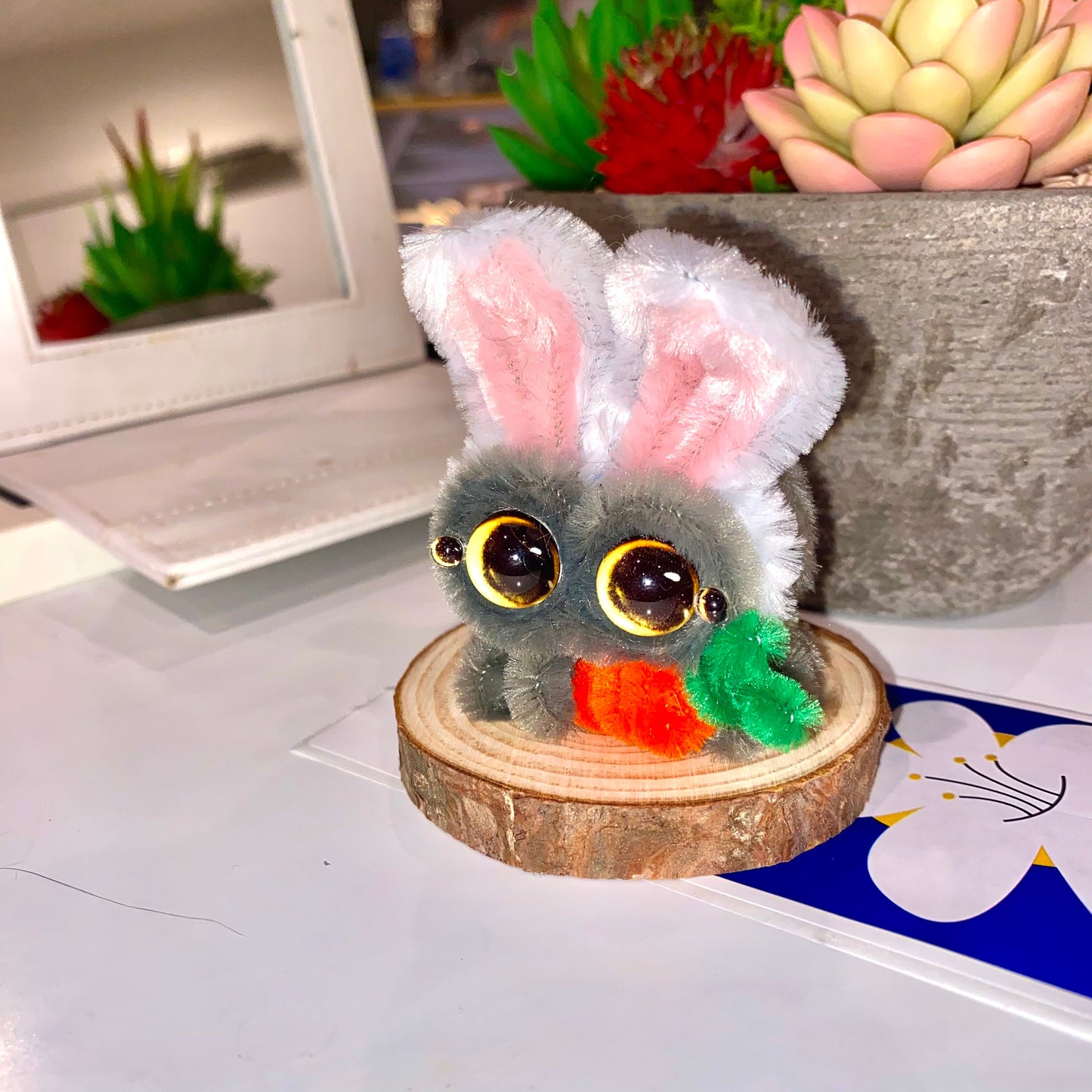 Lucas Bunny Costume Pipe Cleaner Jumping Spider Handmade Desk Ornament