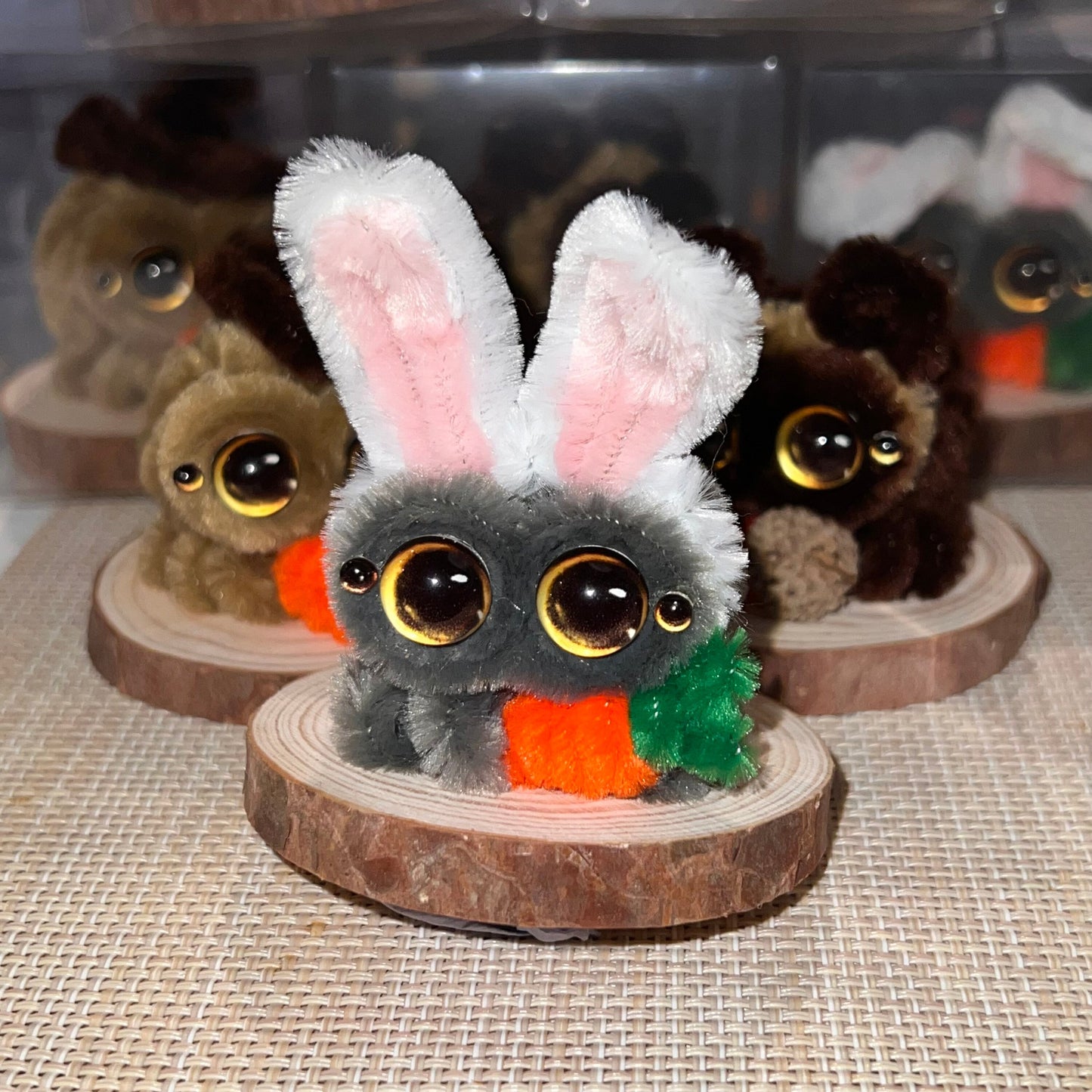 Lucas Bunny Costume Pipe Cleaner Jumping Spider Handmade Desk Ornament