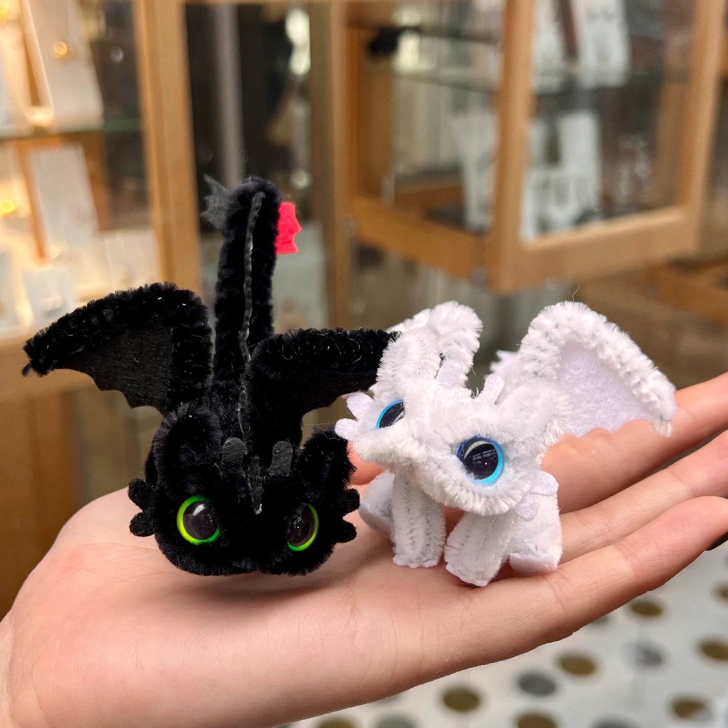 Toothless Dragon Pipe Cleaner Couple | Handmade Fluffy Desk Decor Gift