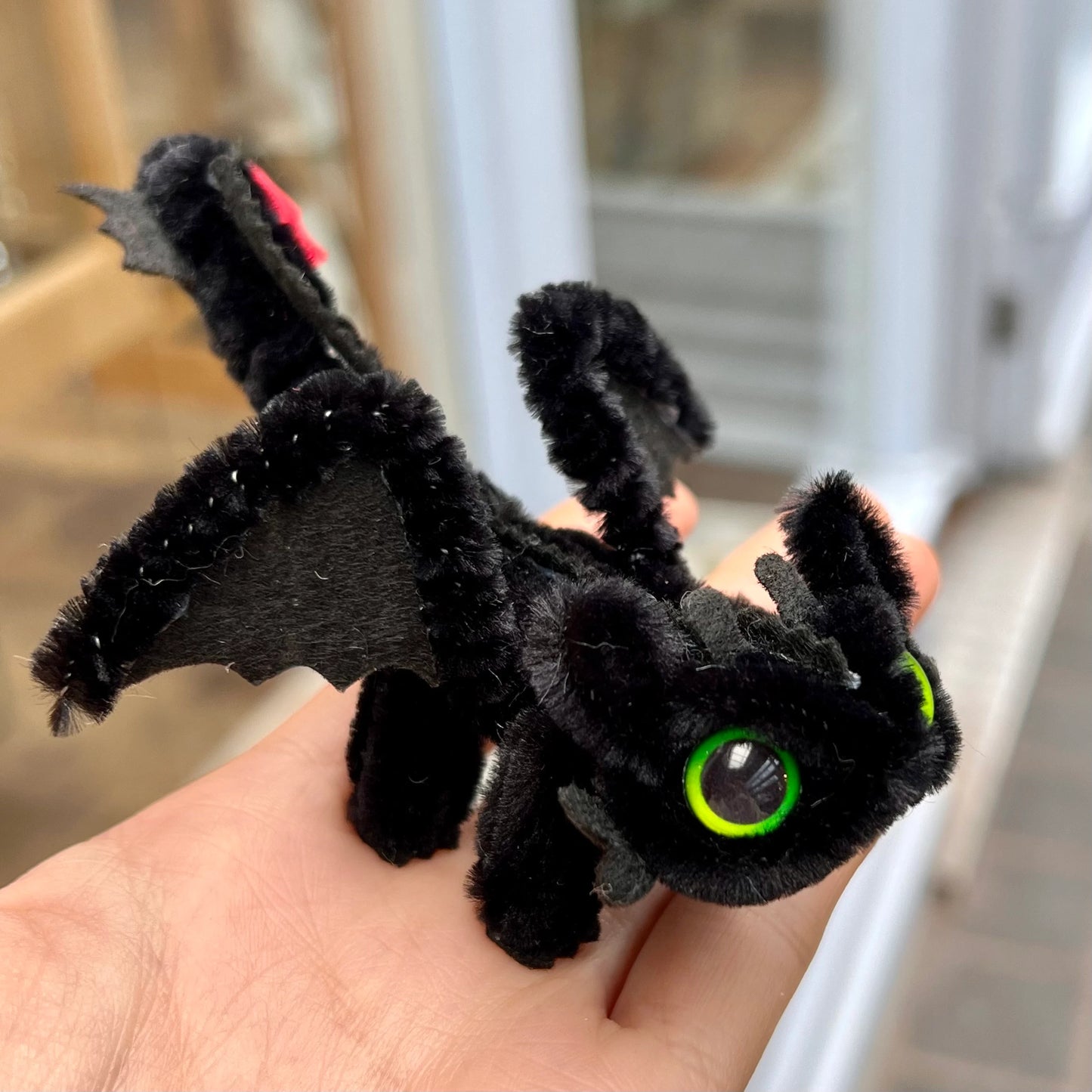 Toothless Dragon Pipe Cleaner Couple | Handmade Fluffy Desk Decor Gift