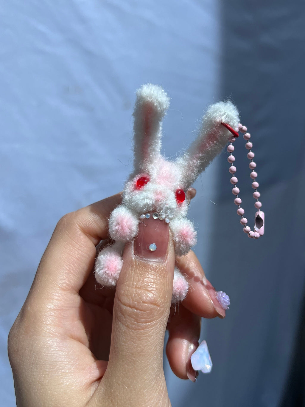 Pipe Cleaner Bunny Charm Cute Keyring Handmade Fluffy Toy