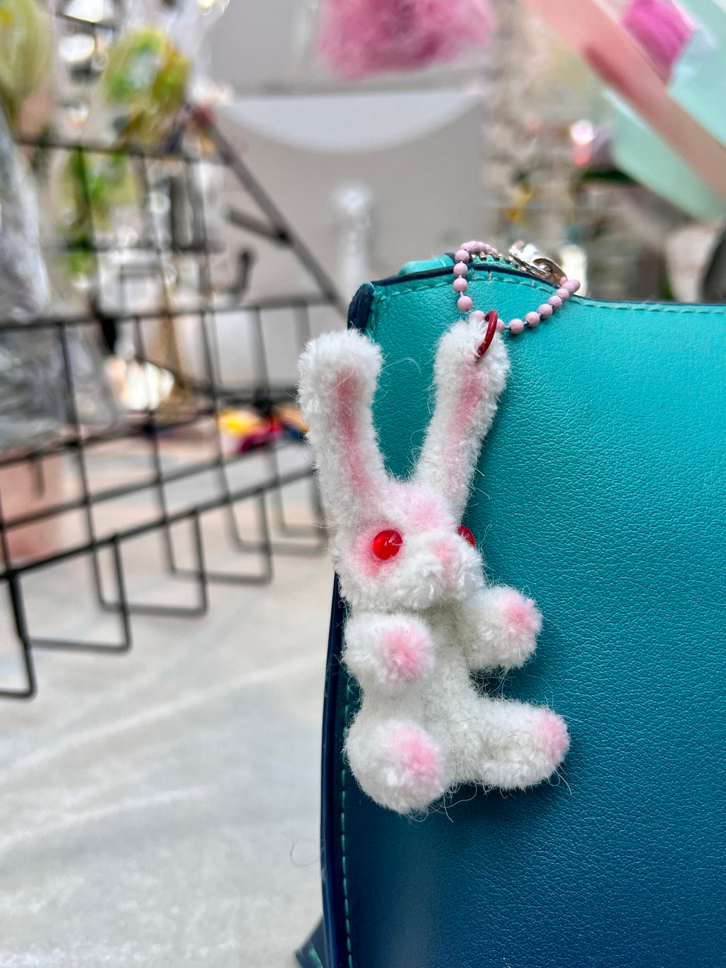 Pipe Cleaner Bunny Charm Cute Keyring Handmade Fluffy Toy