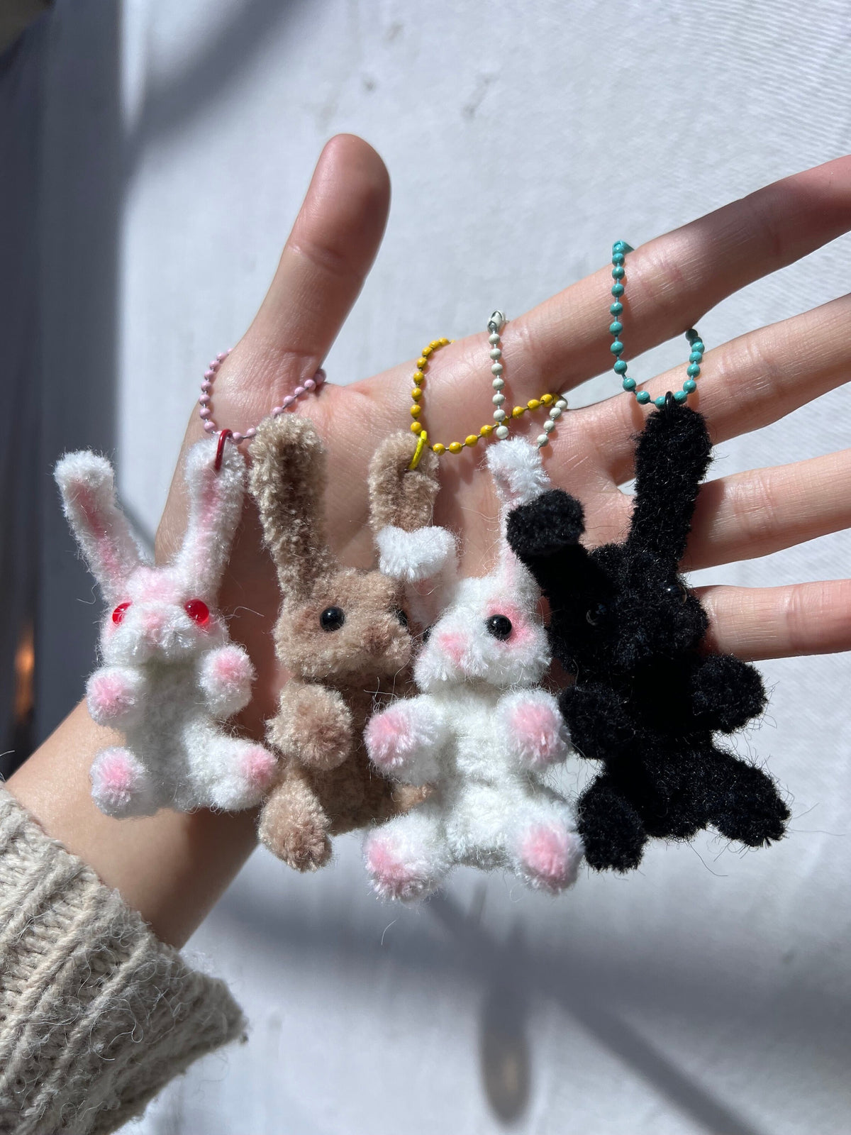 Pipe Cleaner Bunny Charm Cute Keyring Handmade Fluffy Toy