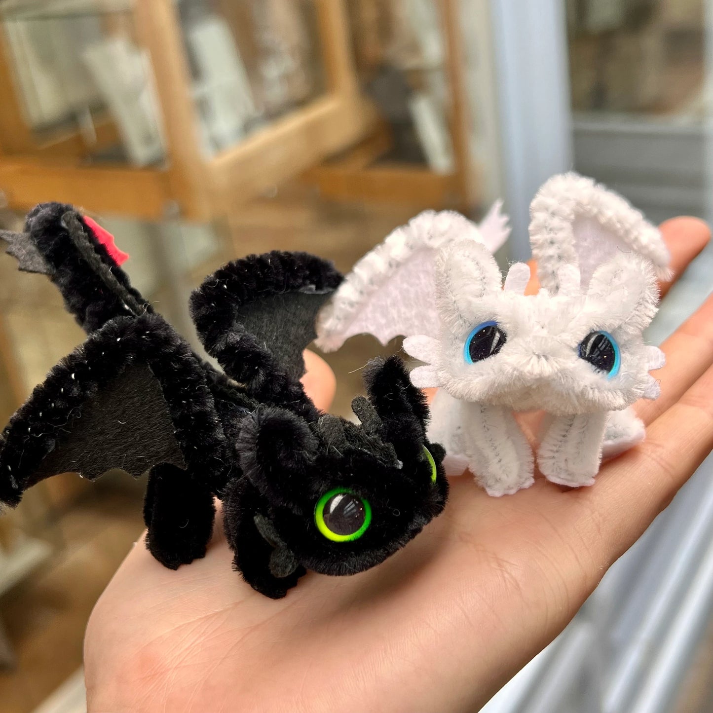 Toothless Dragon Pipe Cleaner Couple | Handmade Fluffy Desk Decor Gift