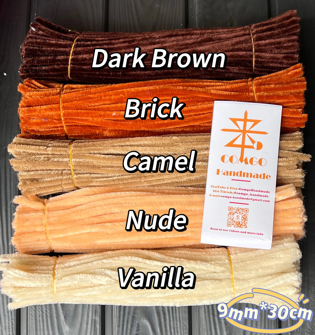 100Pcs 9mm×30cm Thick Pipe Cleaners Extra Dense Chenille Stems 34 Colors