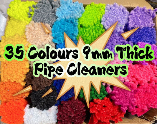 100Pcs 9mm×30cm Thick Pipe Cleaners Extra Dense Chenille Stems 34 Colors