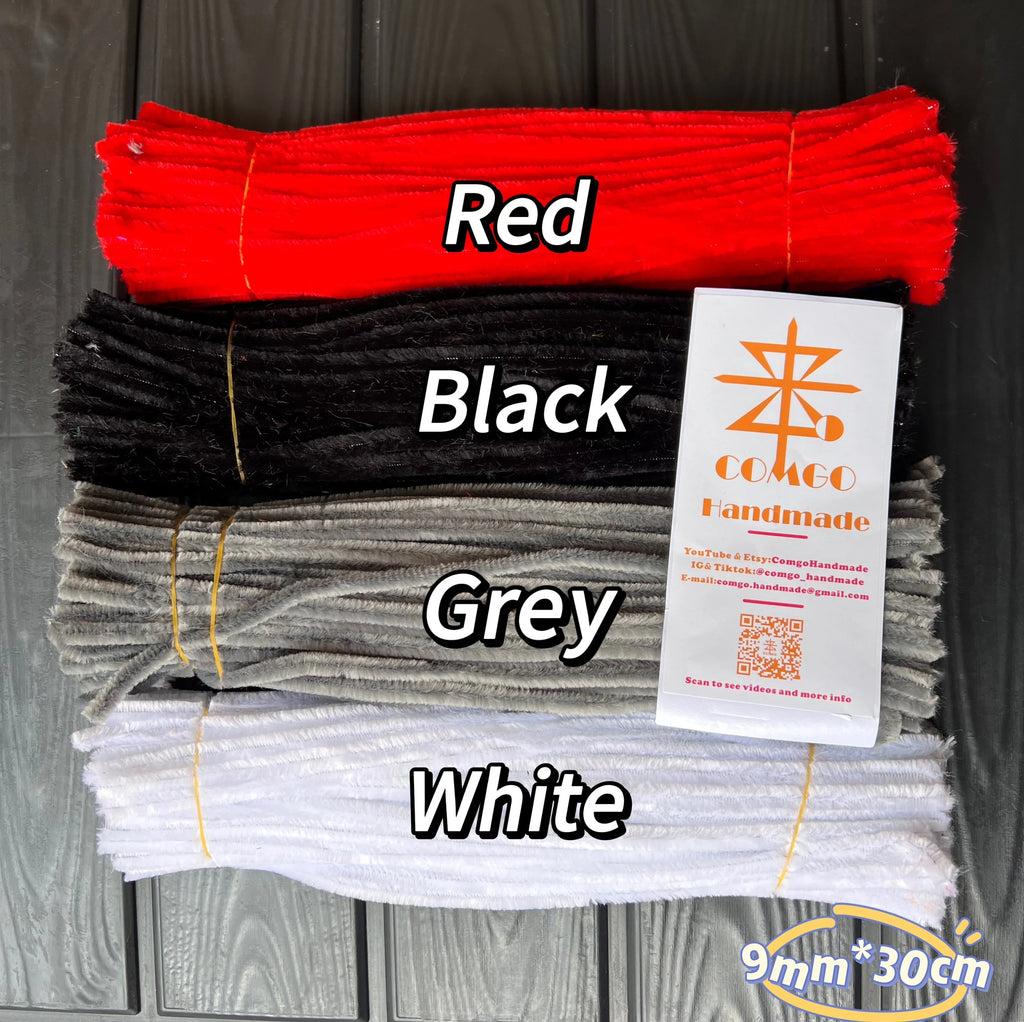 100Pcs 9mm×30cm Thick Pipe Cleaners Extra Dense Chenille Stems 34 Colors