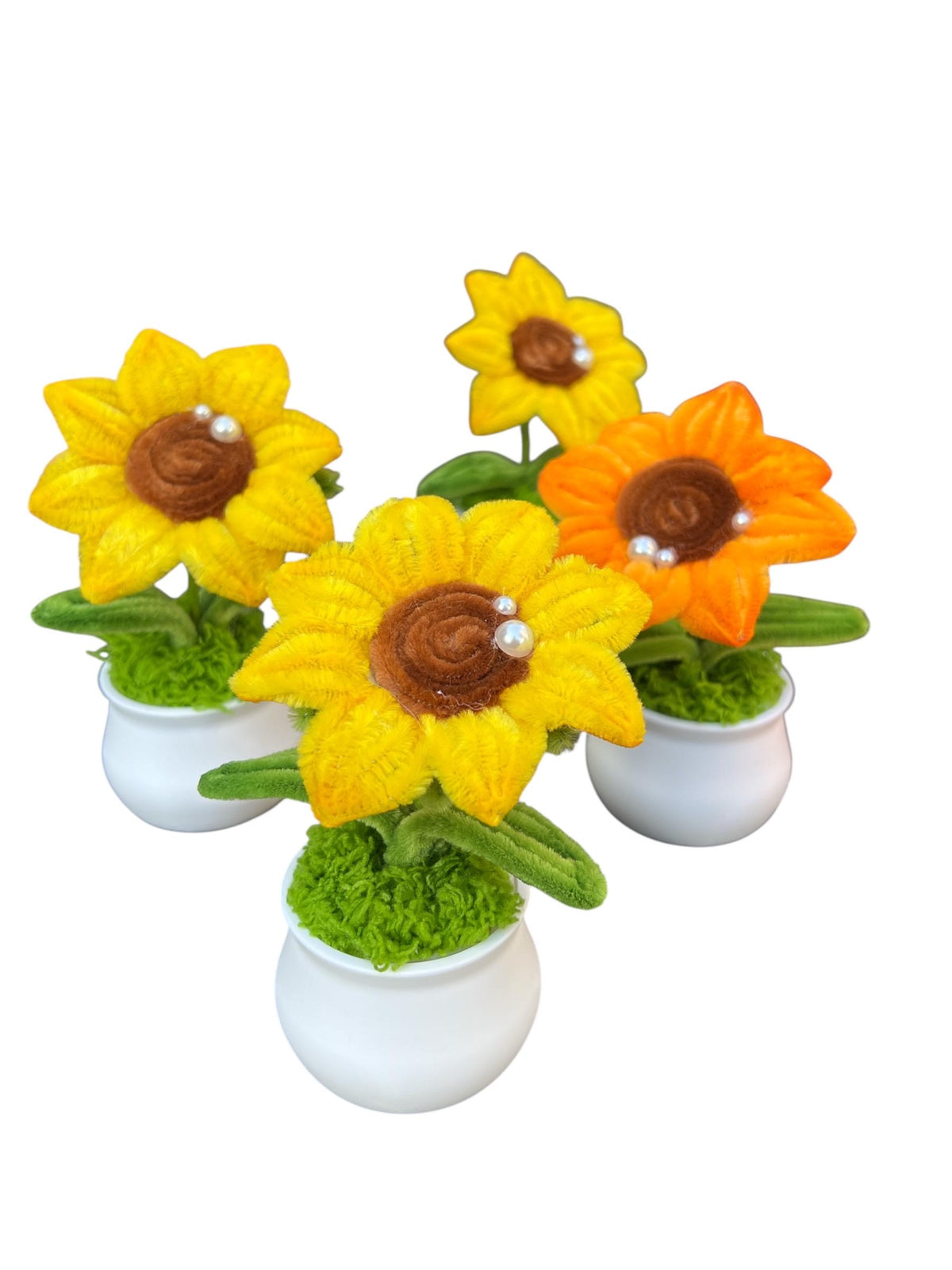 Handmade Pipe Cleaner Sunflower in Mini Pot – Golden & Amber Chenille Stem Flower Décor