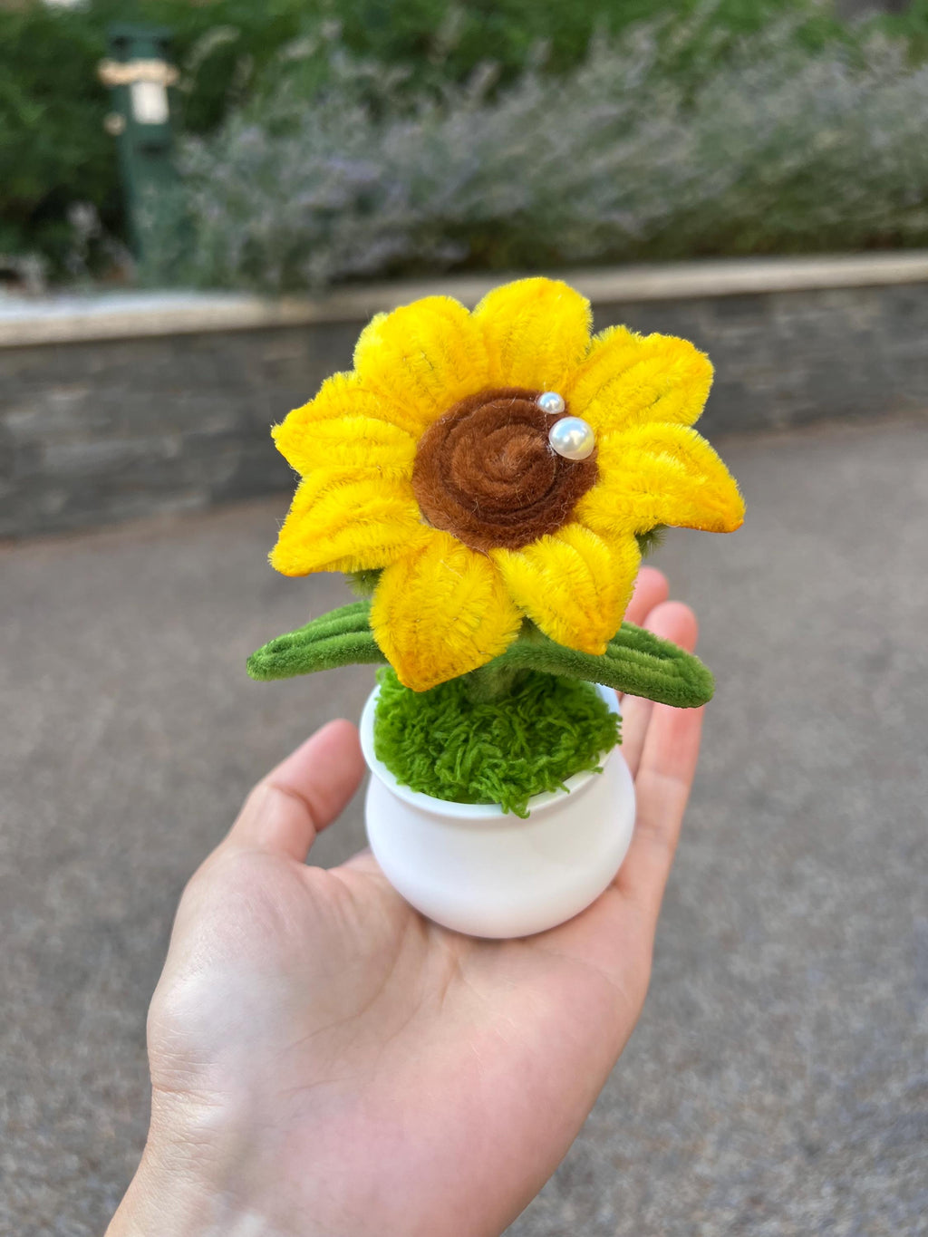 Handmade Pipe Cleaner Sunflower in Mini Pot – Golden & Amber Chenille Stem Flower Décor