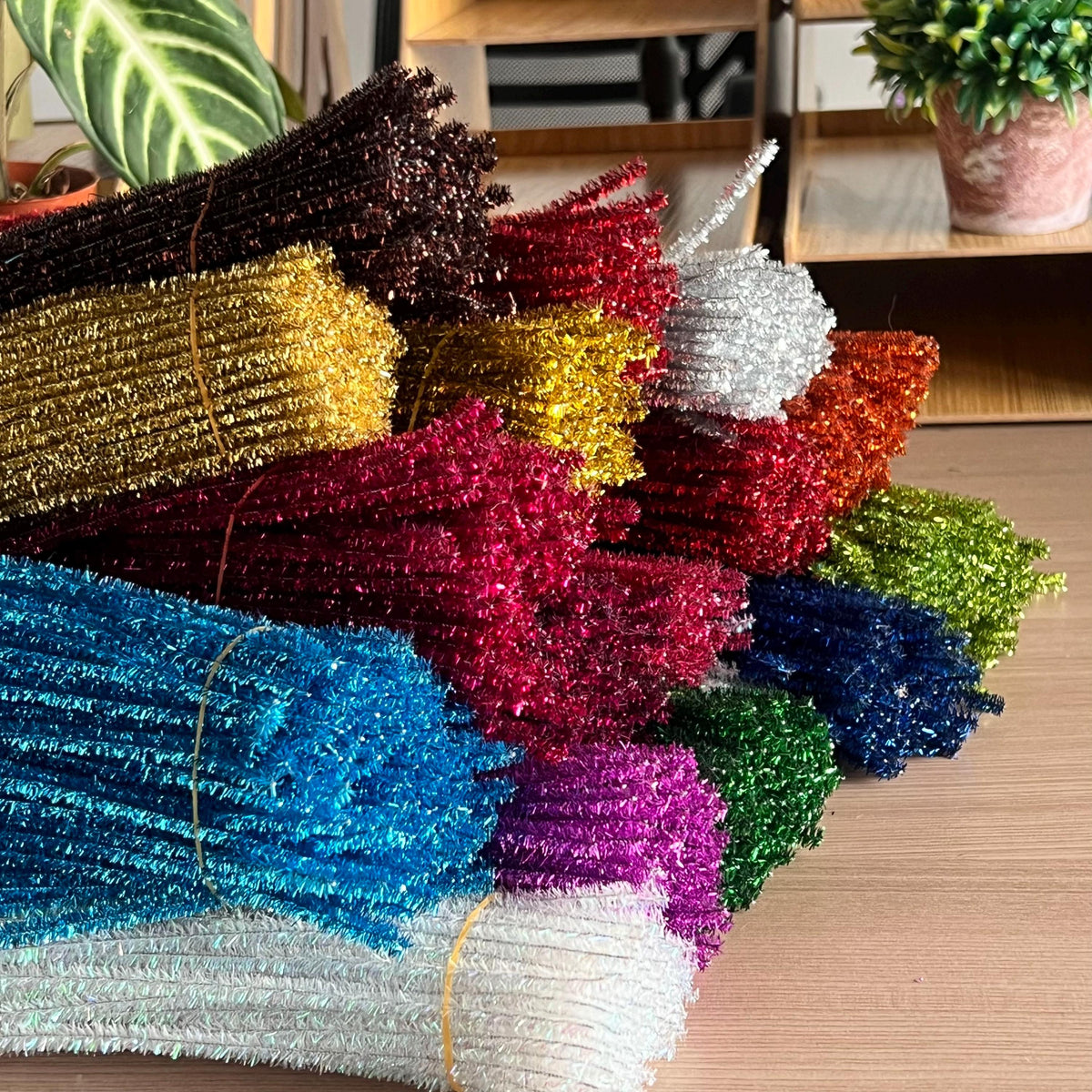 100Pcs 6mm Glitter Pipe Cleaners Sparkly Chenille Stems 30cm 22 Colors