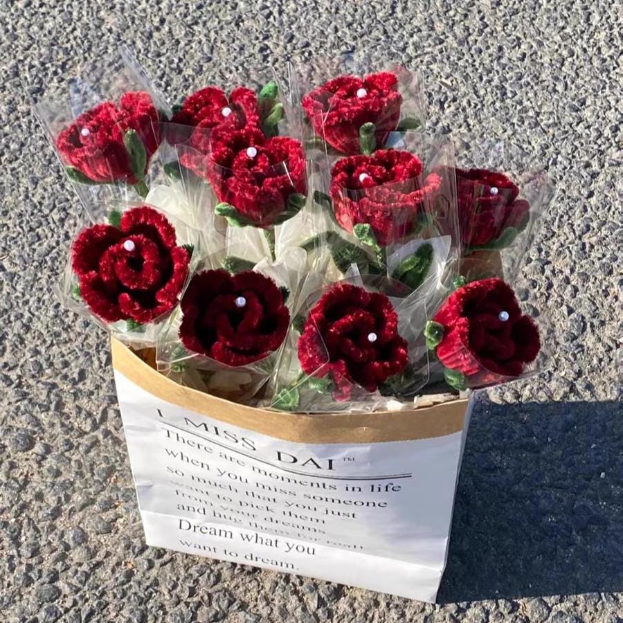 DIY Rose Flower Kit, for 7 Stems Pipe Cleaner Roses, Handmade Flower Craft, Romantic Gift, Floral DIY Set, Bouquet Making Kit