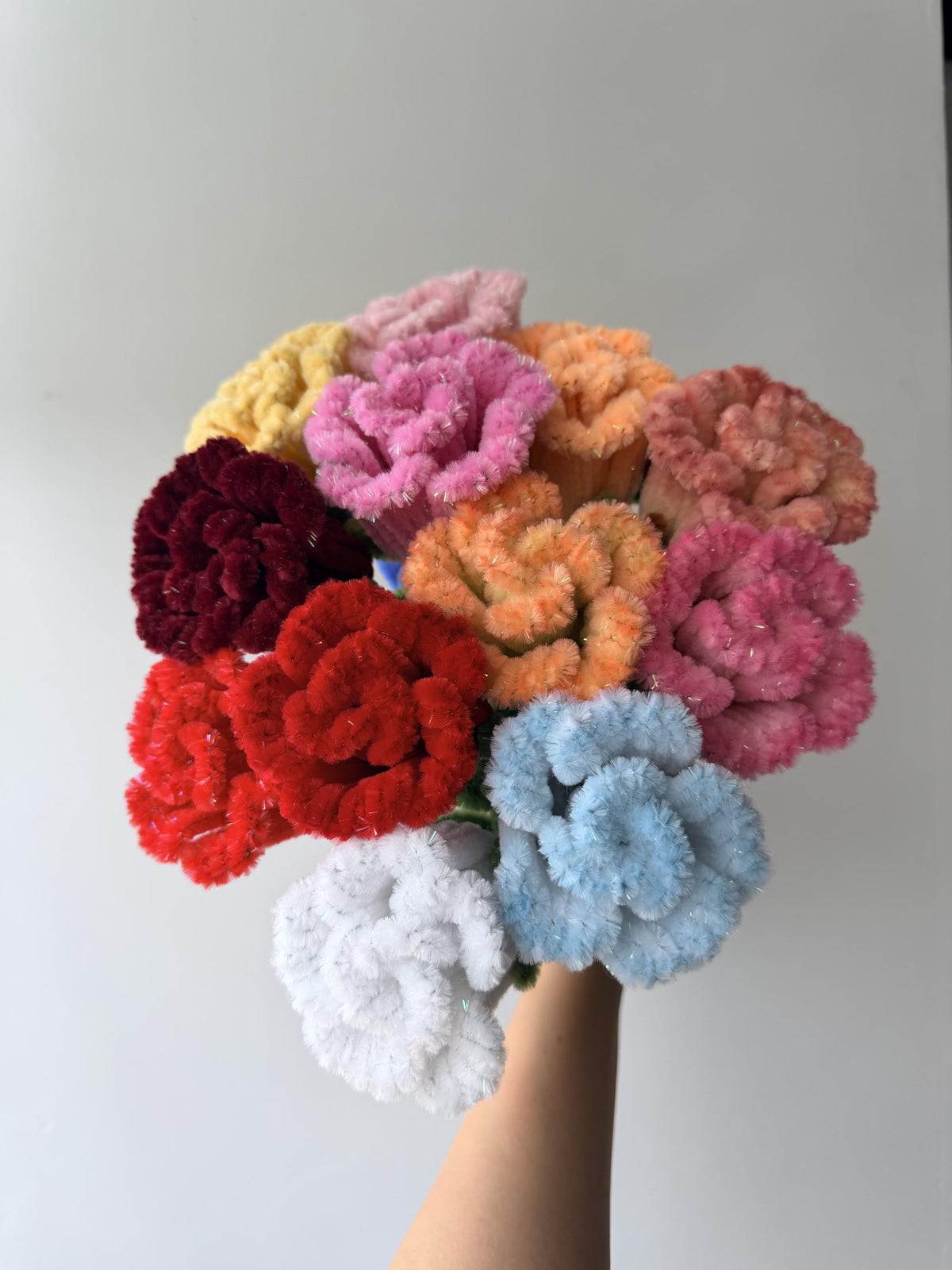 Sparkly Tinsel Gradient Rose, Handmade Chenille Stem Flower, DIY Bouquet Alternative