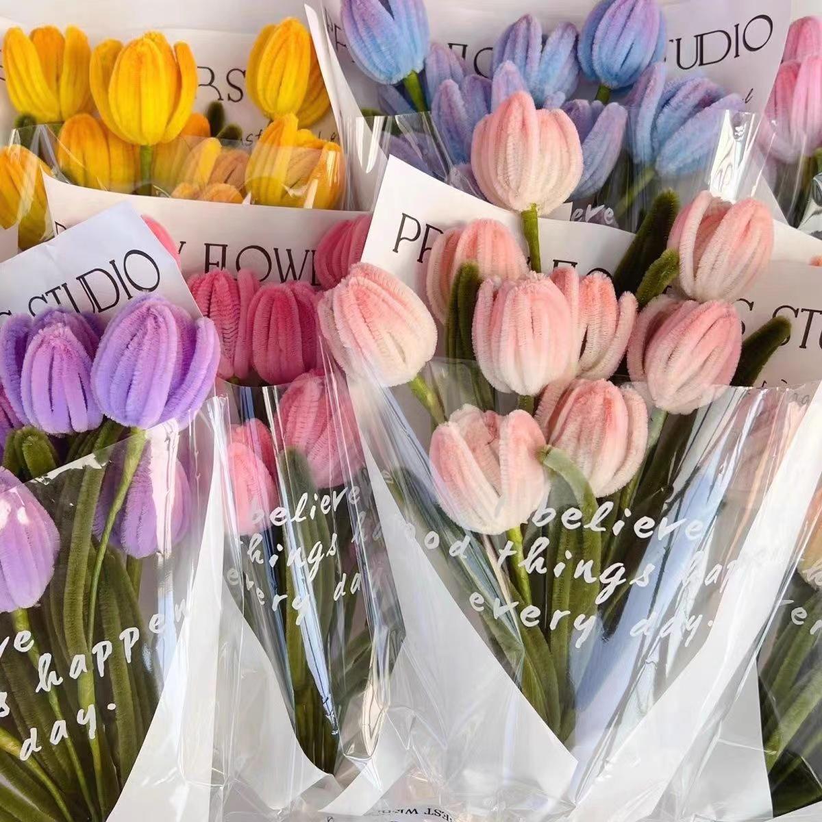 DIY Tulip Bouquet Kit, Pipe Cleaner Flowers, Chenille Tulip Craft Kit, Handmade Floral Gift