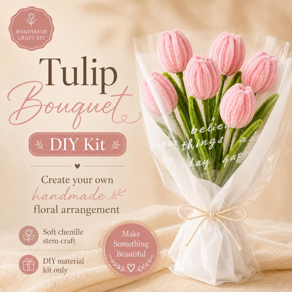 DIY Tulip Bouquet Kit, Pipe Cleaner Flowers, Chenille Tulip Craft Kit, Handmade Floral Gift