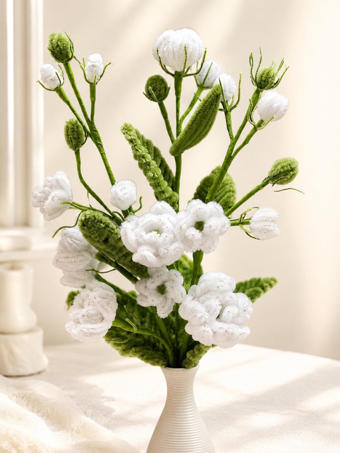 DIY Jasmine Flower Bouquet Kit, Pipe Cleaner Floral Craft, Handmade Chenille Stem Arrangement Gift