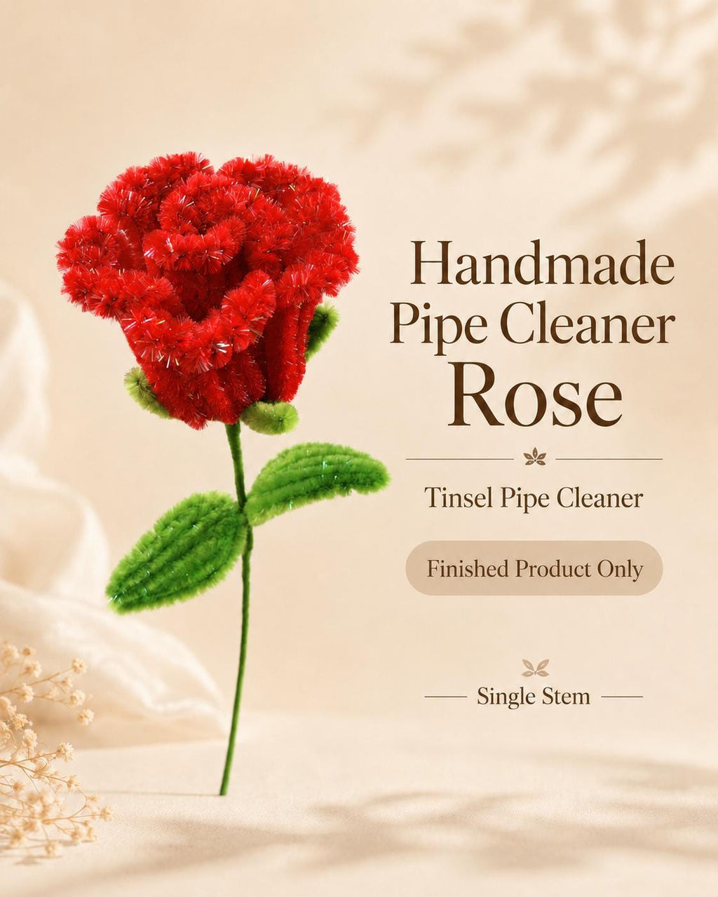 Sparkly Tinsel Gradient Rose, Handmade Chenille Stem Flower, DIY Bouquet Alternative