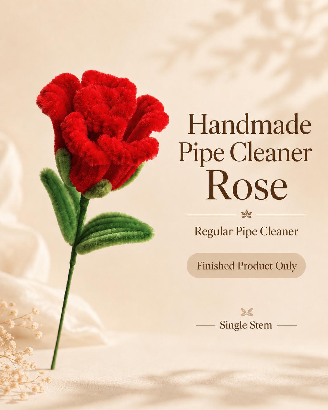 Handmade Pipe Cleaner Rose, Colorful Chenille Stem Flower, Single Faux Rose, Cute Gift, Floral Decor