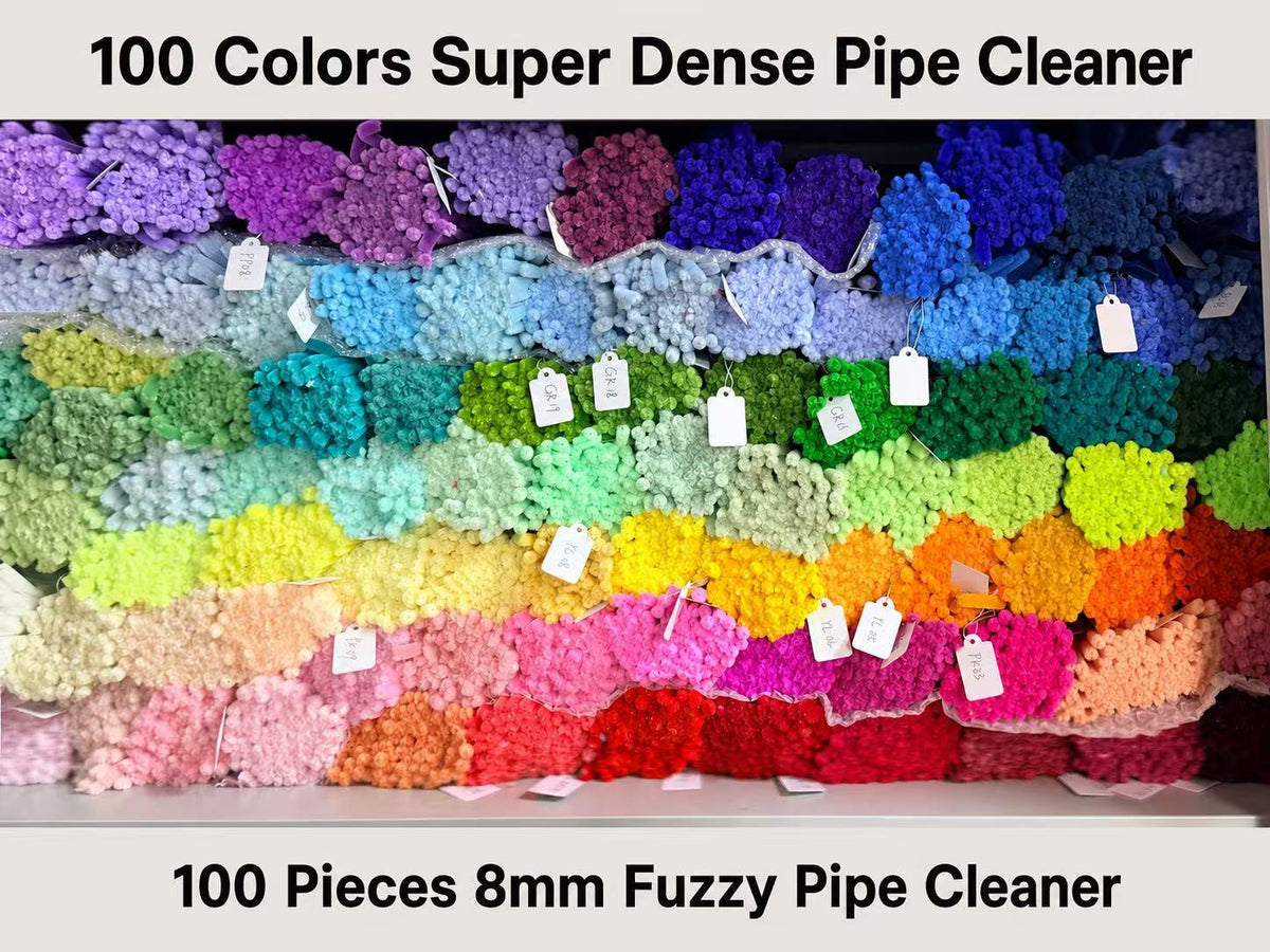 100pcs 8mm Super Dense Pipe Cleaner 30cm, DIY Flower Making Supplies Chenille Stem 104 Colors Available
