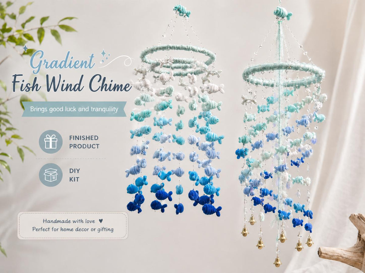 Fish Wind Chime DIY Kit or Finished Blue Hanging Decor Pipe Cleaner Fish Mobile Handmade Room Decor Ocean Theme Gift