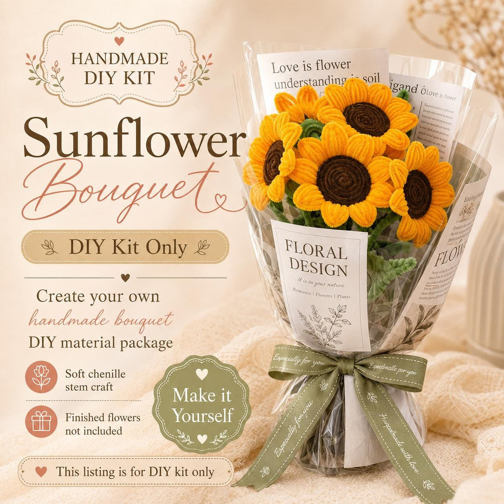 DIY Sunflower Kit, Pipe Cleaner Flower Kit, Handmade Bouquet Craft, Gift for Her, Aesthetic Room Decor, Beginner Friendly Craft